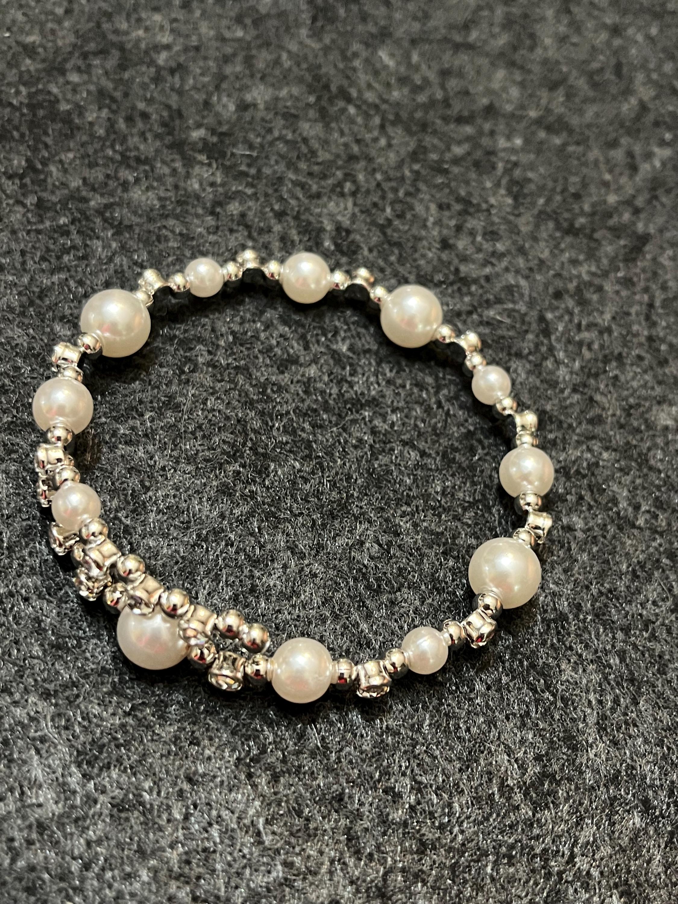 Pearl Bridal Jewelry Set, Necklace Earrings Bracelet, Rhinestone Elegant Wedding Accessory