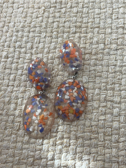 Abstract Terrazzo Resin Drop Earrings | 3” Lightweight Orange Confetti Statement Earrings